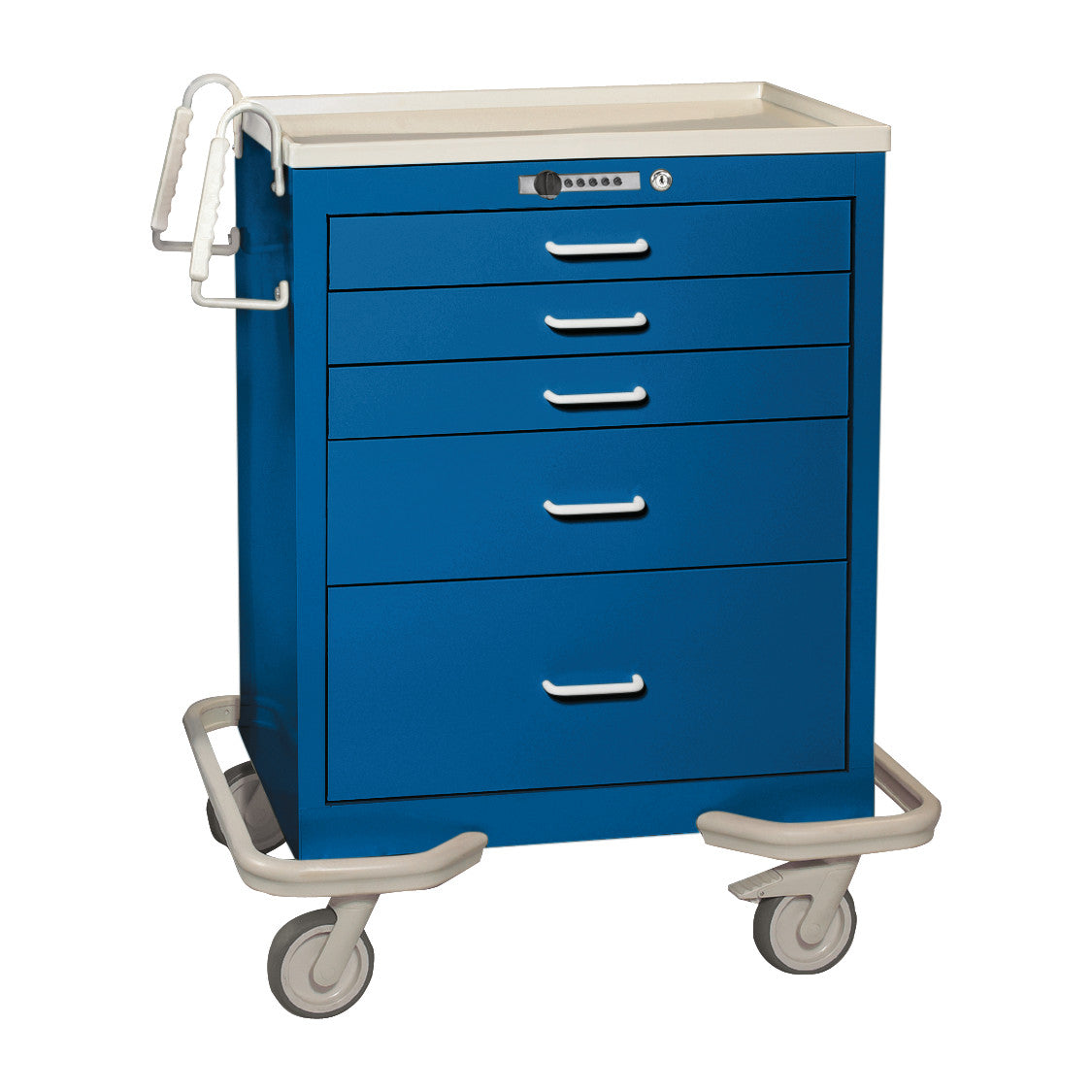 Standard Series 5-Drawer Anesthesia/Procedure Cart, Push-Button Lock, Solid Dark Blue