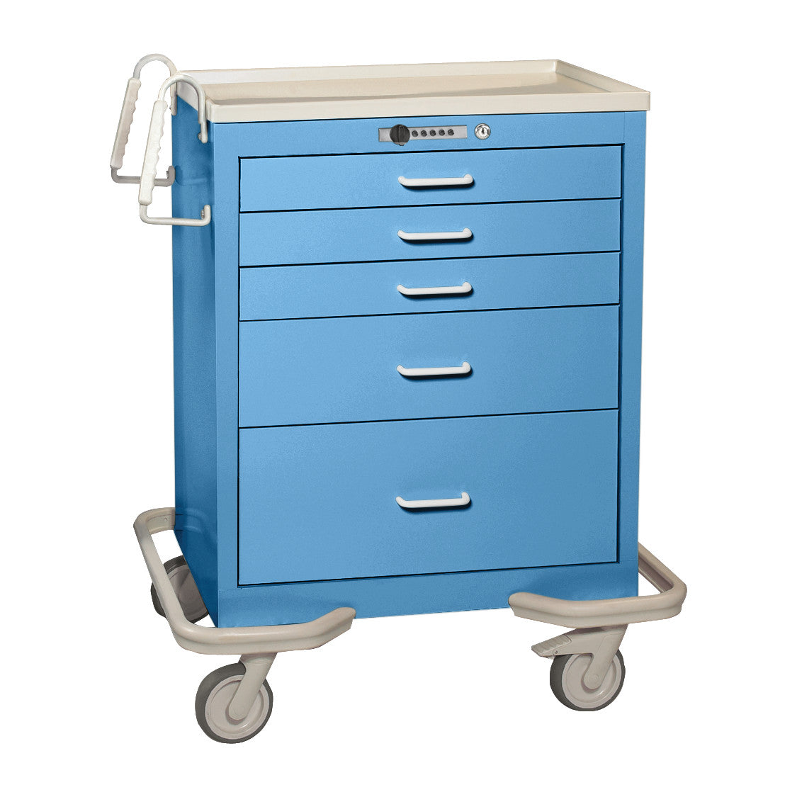 Standard Series 5-Drawer Anesthesia/Procedure Cart, Push-Button Lock, Solid Slate Blue