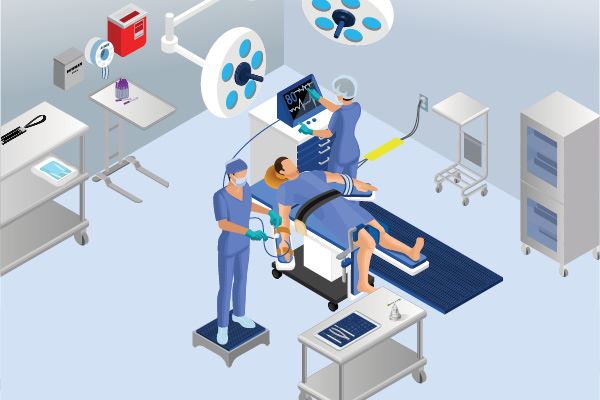 graphic of nurses checking vitals of patient on operating table