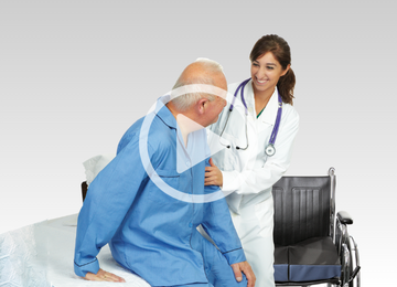 nurse talking with patient with video icon