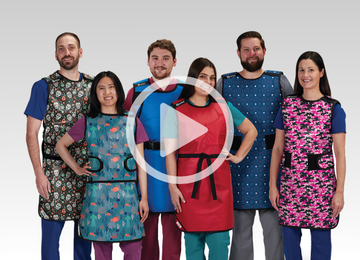 group of people wearing radiation aprons with video icon